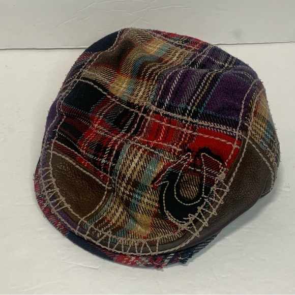 True Religion Stitched Flannel Plaid Patchwork Newsboy Flat Cap Hat - Picture 11 of 12